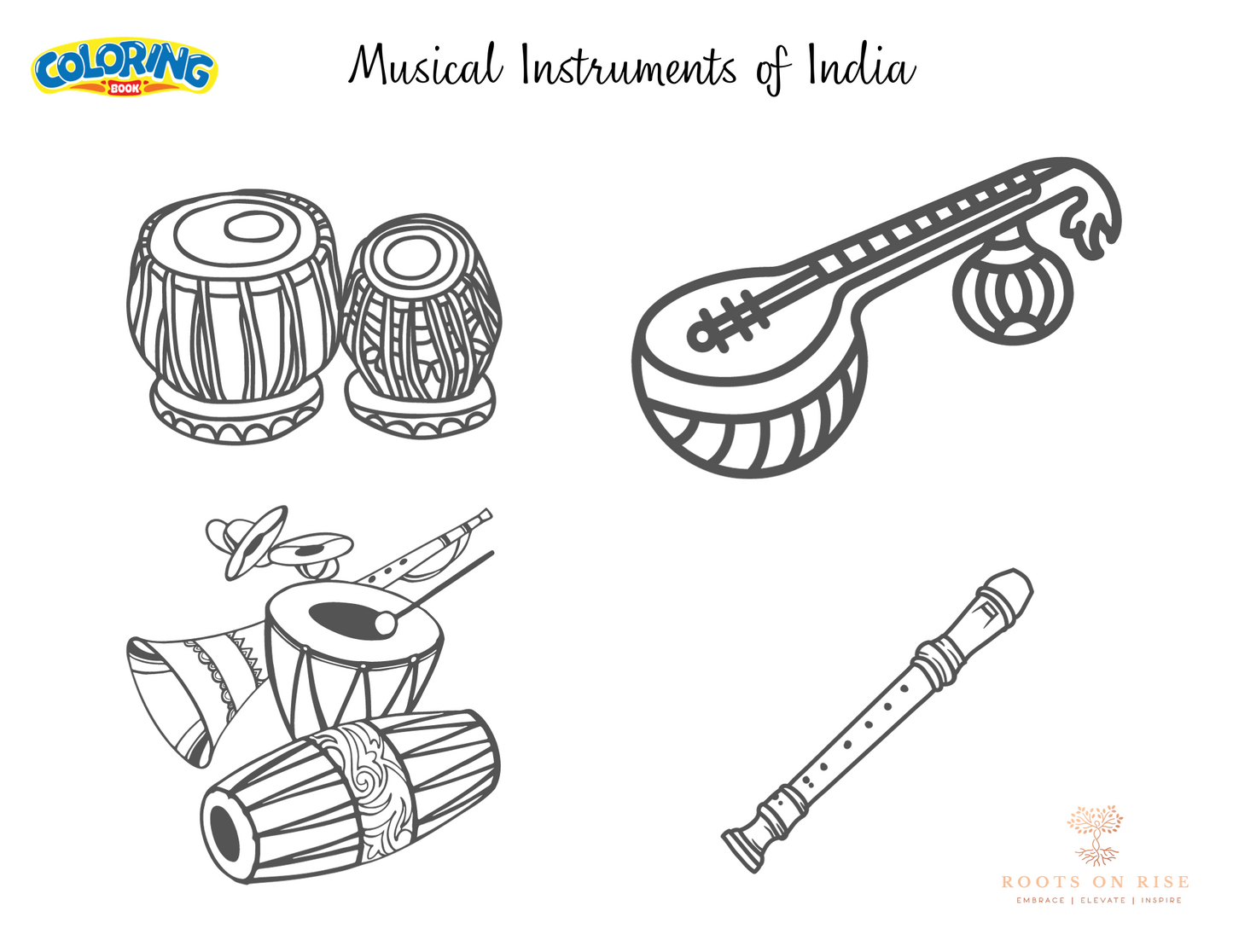 Coloring sheet: Musical Instruments of India