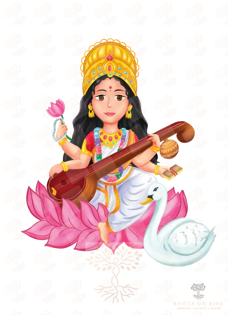 Illustration of Goddess Saraswati, goddess of knowledge and music