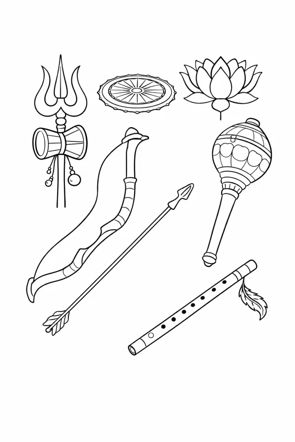 Hindu deity symbols coloring page for kids