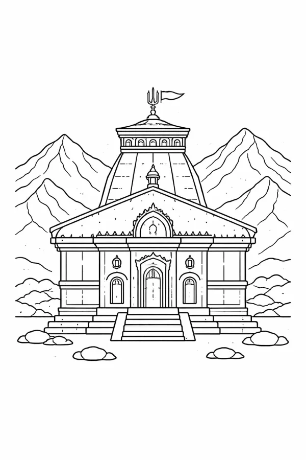 Kedarnath temple coloring page for kids